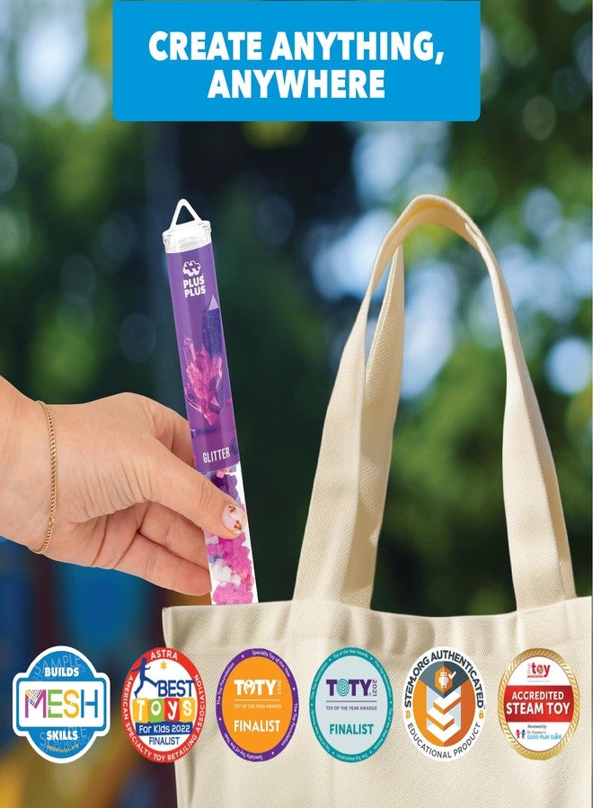 Plus-Plus PLUS PLUS 70 Piece Interlocking Building Blocks for Kids, Open Ended Connecting Toys, Stem Bin Classroom Mini Manipulatives - Glitter Mix Play Tube - Image 5